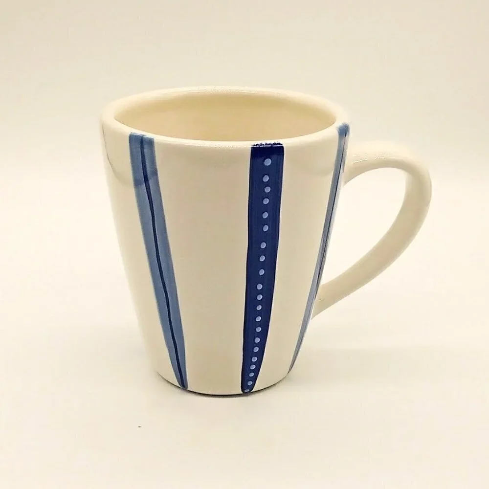 Pottery Barn Tiburon Blue Ivory Ceramic Mug